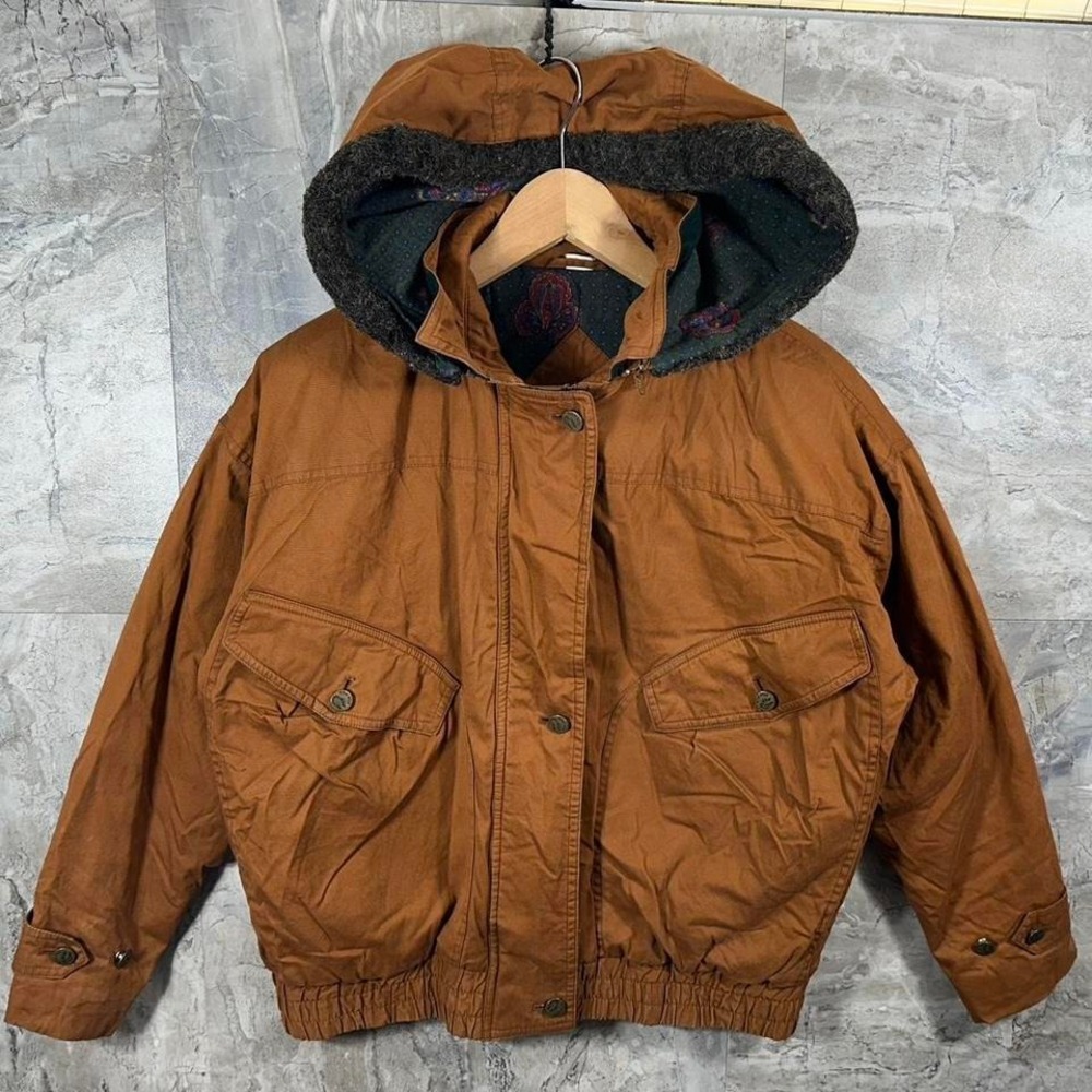 Vintage 90s Foxrun brown retro  hooded jacket with paisley lining Woman's Size M